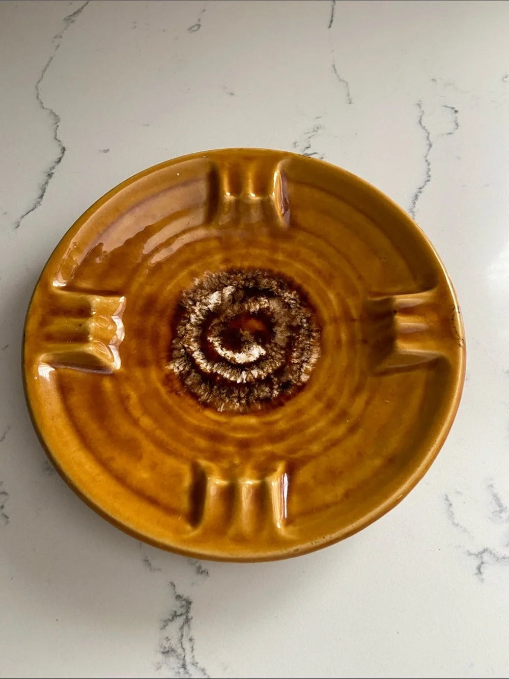 Vintage MCM USA Pottery Brown Drip Glaze Ceramic Ashtray